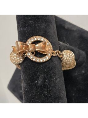 Vintage Gold-tone Multi-Chain Bracelet with Pavé Crystal and Bow Motif Toggle